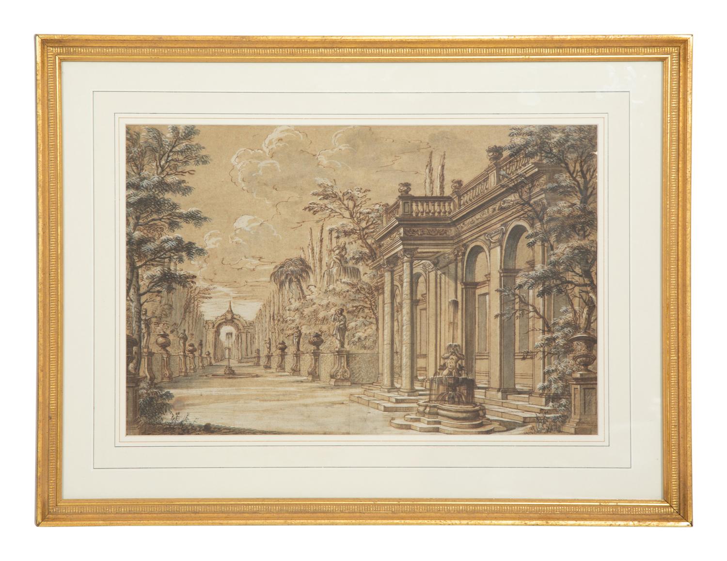 An Alley Lined by Cypress Trees and Classical Statuary