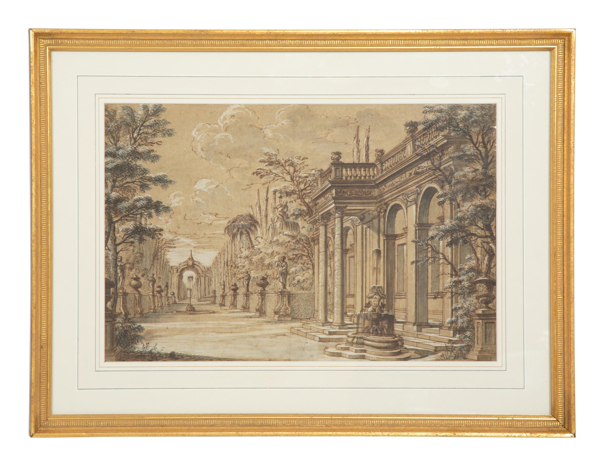 An Alley Lined by Cypress Trees and Classical Statuary