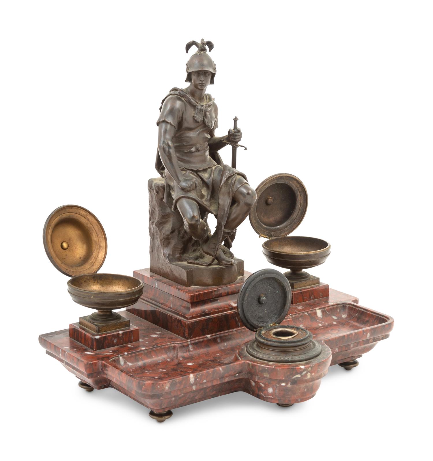 A French Bronze and Marble Figural Inkwell