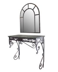 A Wrought Iron Console from the Florsheim Estate, Highland Park, IL. Vanity: 48" w x20" d x 41.5" tall Mirror: 36" w x 1" d x 42" tall — United States, Early 20th Century