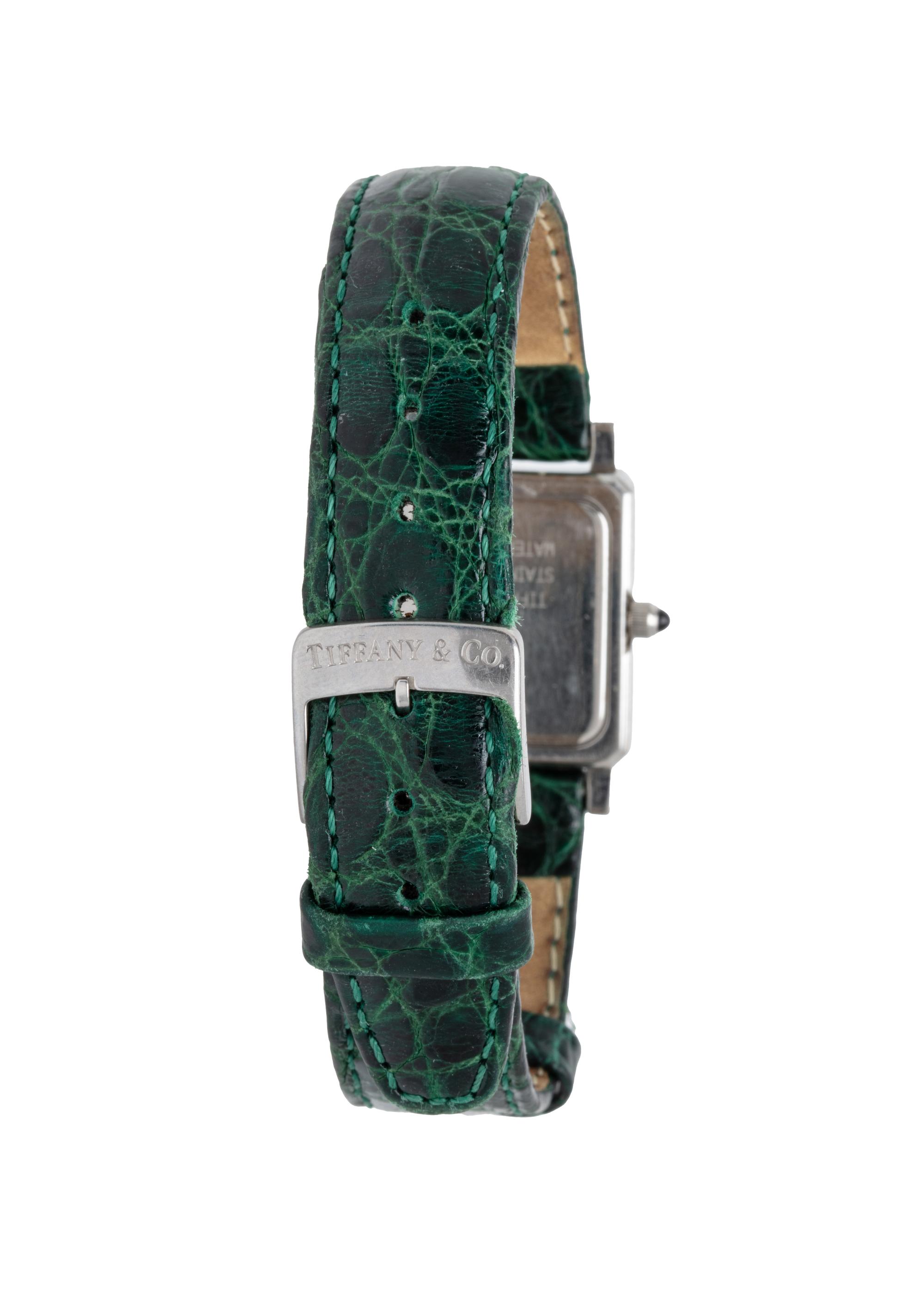 TIFFANY & CO., TWO STAINLESS STEEL WATCHES WITH EXOTIC LEATHER STRAPS
