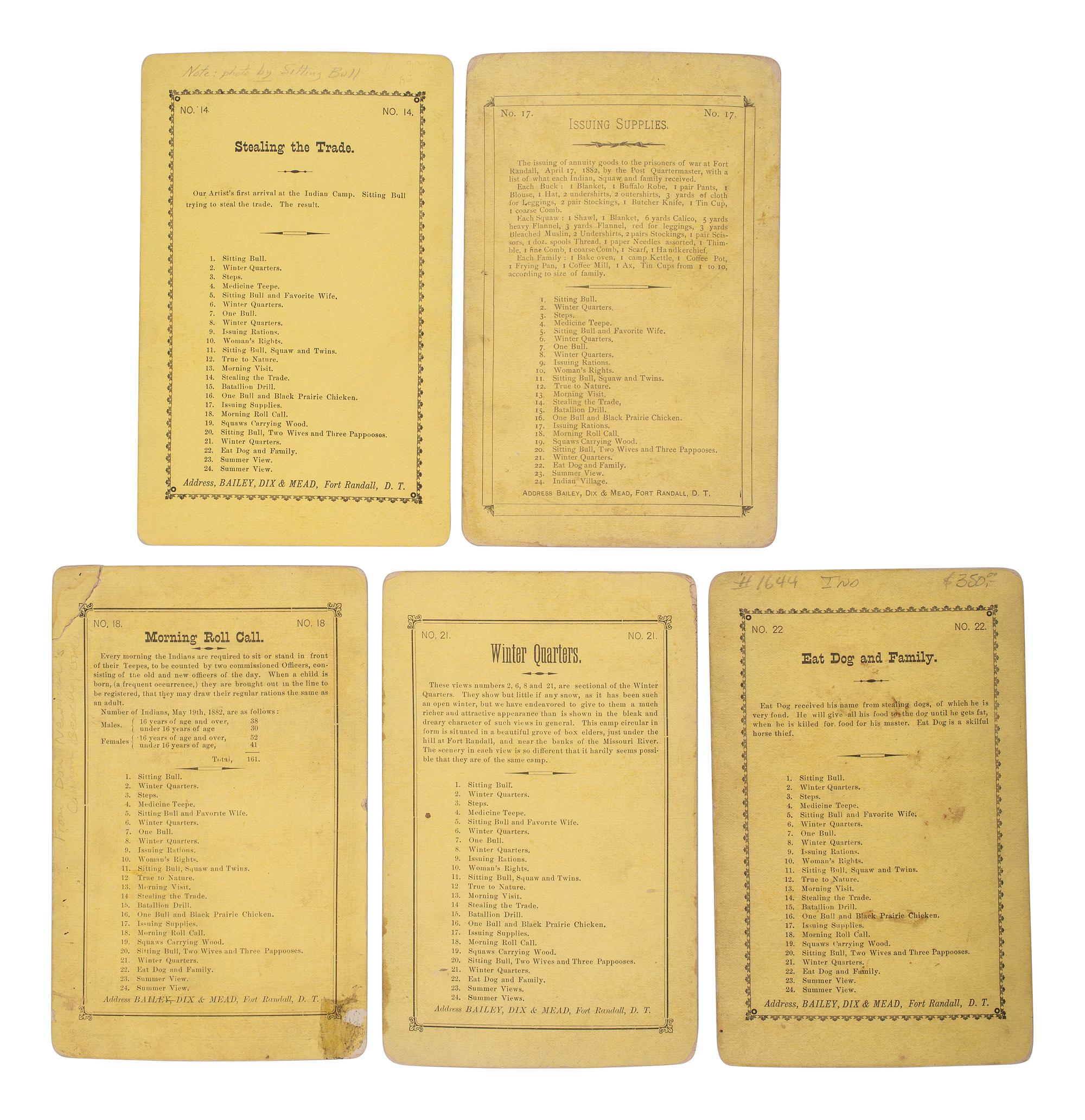 A group of 11 stereoviews documenting Sitting Bull's internment at Fort Randall, Dakota Territory. Bailey, Dix, and Mead, 1882.
