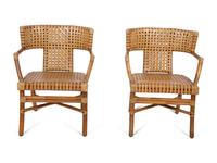 Four McGuire Bamboo, Rattan and Laced Rawhide Armchairs — 20TH CENTURY