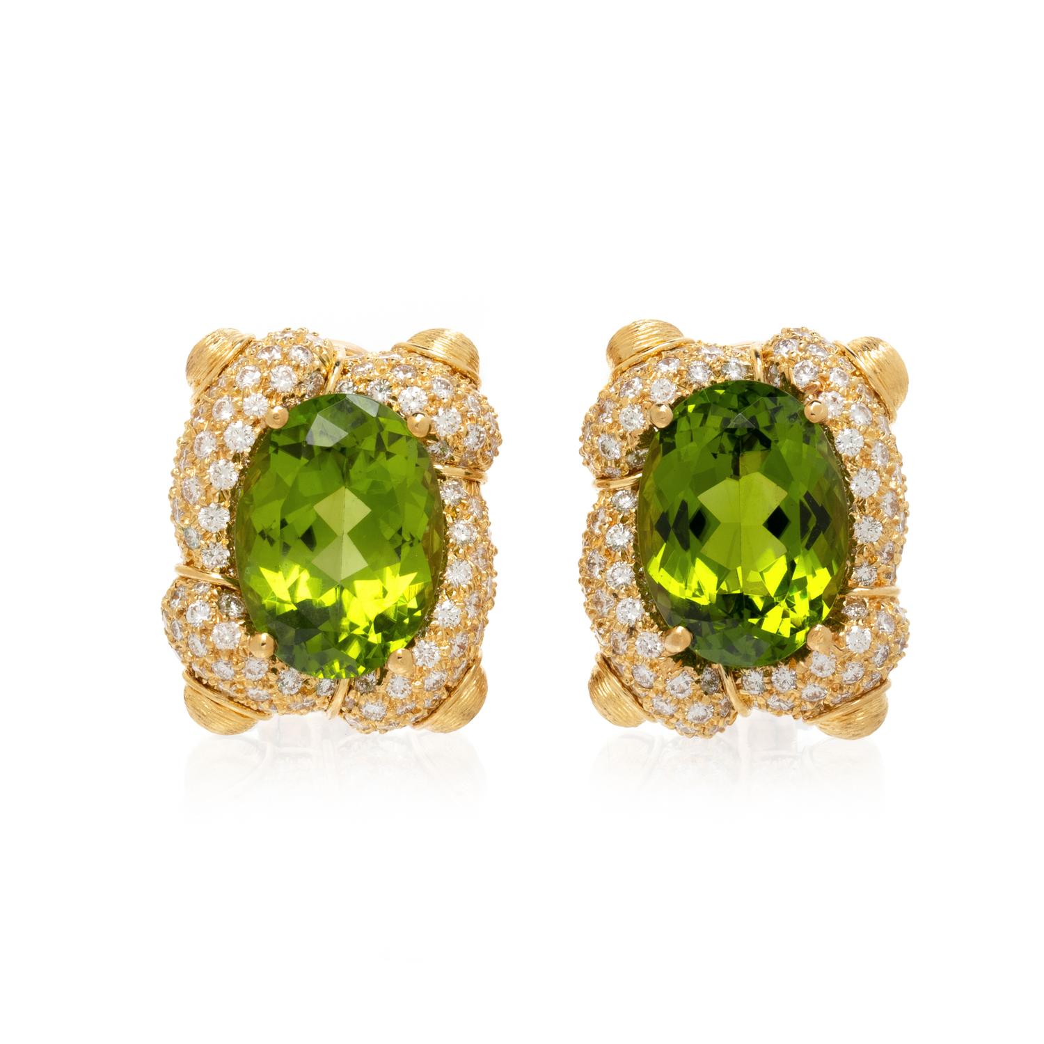 HENRY DUNAY, PERIDOT AND DIAMOND CLIP EARRINGS