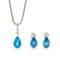 A 14 Karat White Gold, Blue Topaz and Diamond Demi-Parure,