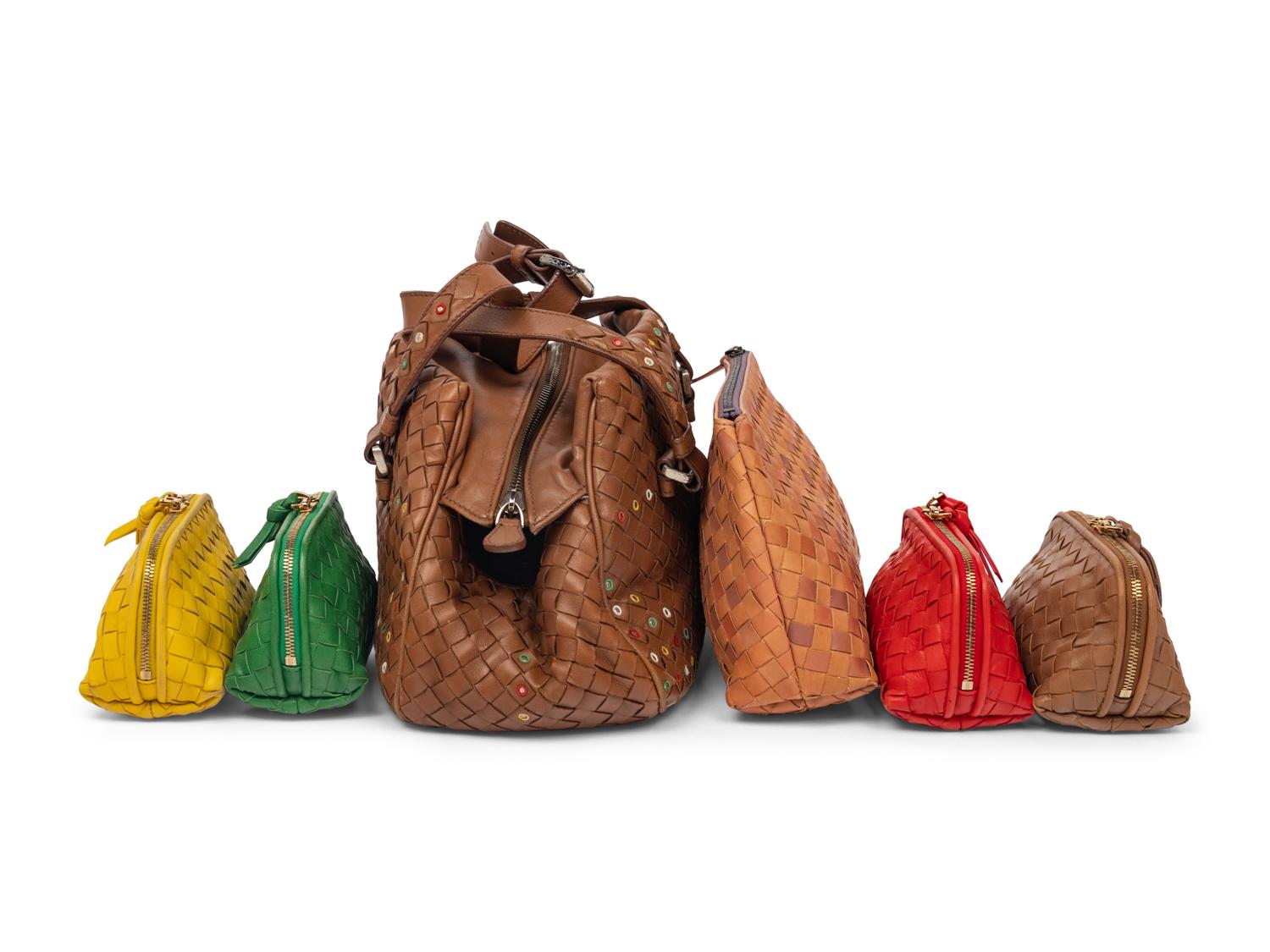 Six Bottega Veneta Intrecciato Leather Items