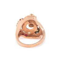 RETRO, BICOLOR GOLD, RUBY AND DIAMOND RING