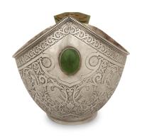A Large Russian Silver and Jade-Mounted Kovsh