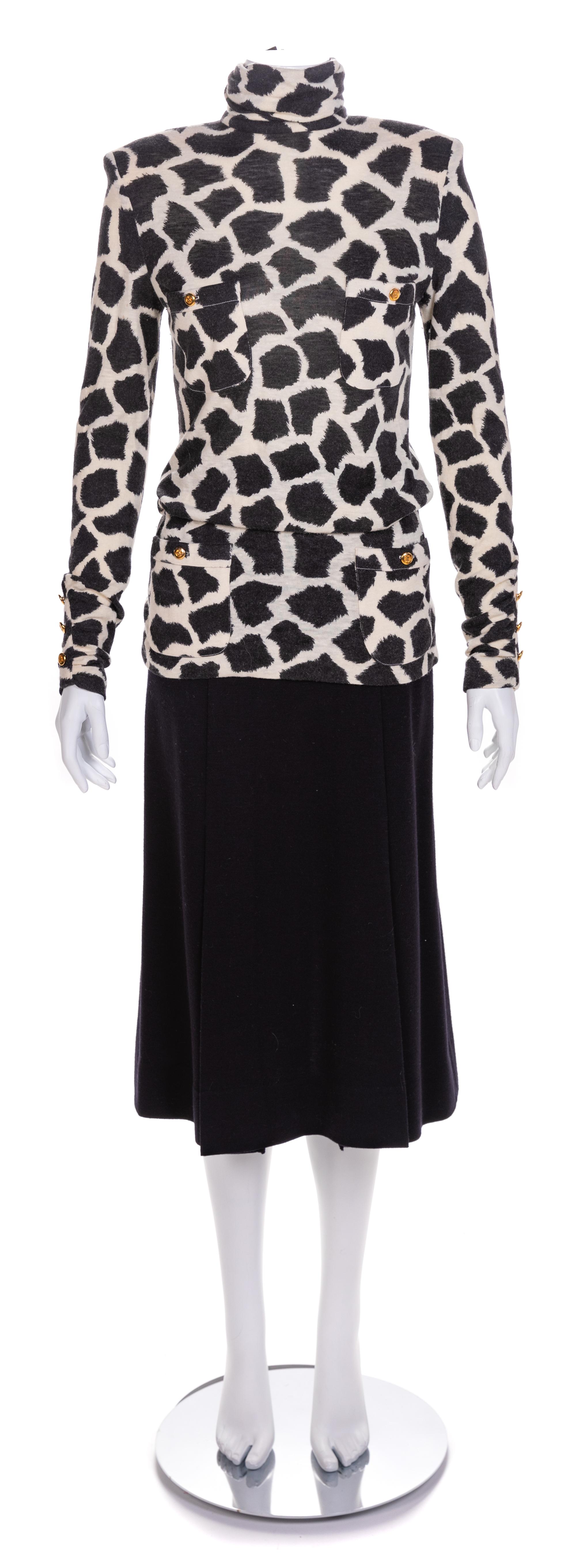 Chanel Two-Piece Animal Print Knit Dress, 1980s No size label