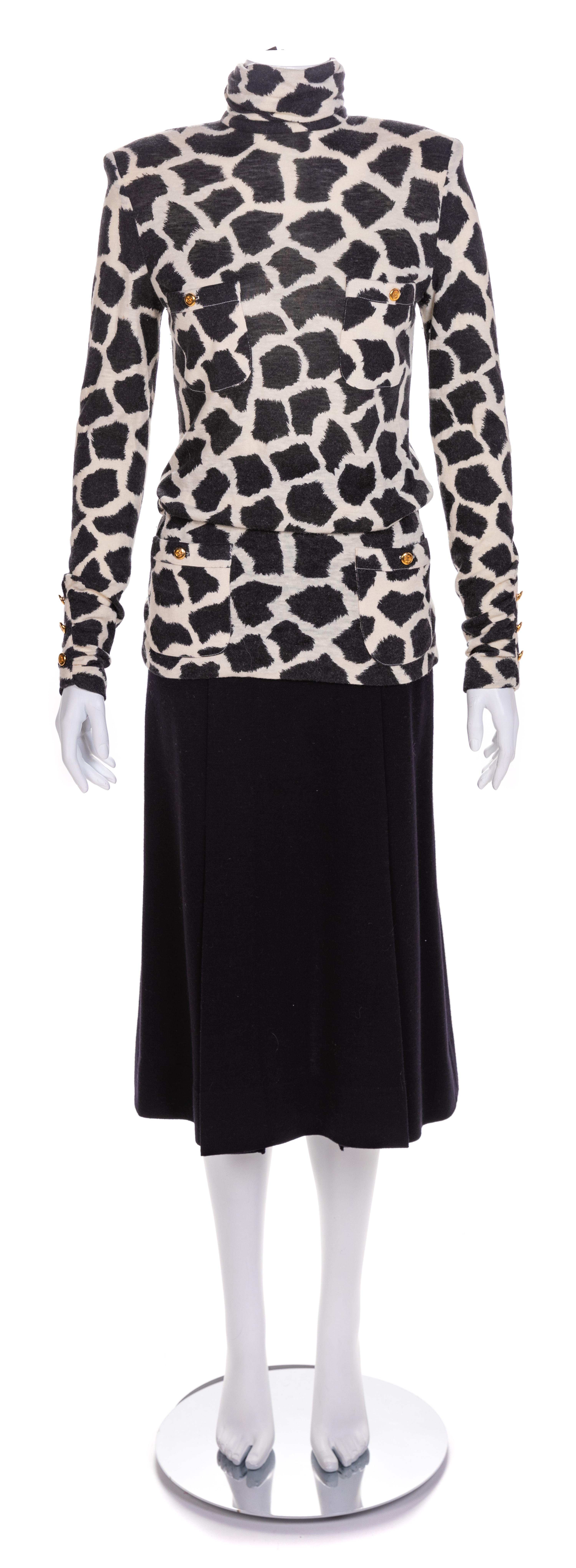 Chanel Two-Piece Animal Print Knit Dress, 1980s No size label