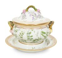 A Royal Copenhagen Flora Danica Porcelain Round Covered Tureen on Stand