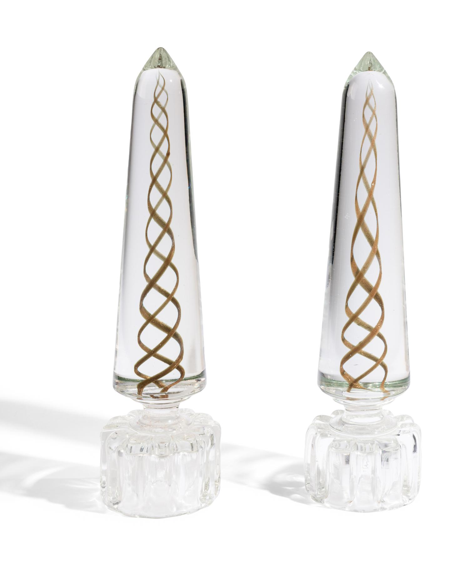 A Pair of Italian Glass Obelisks