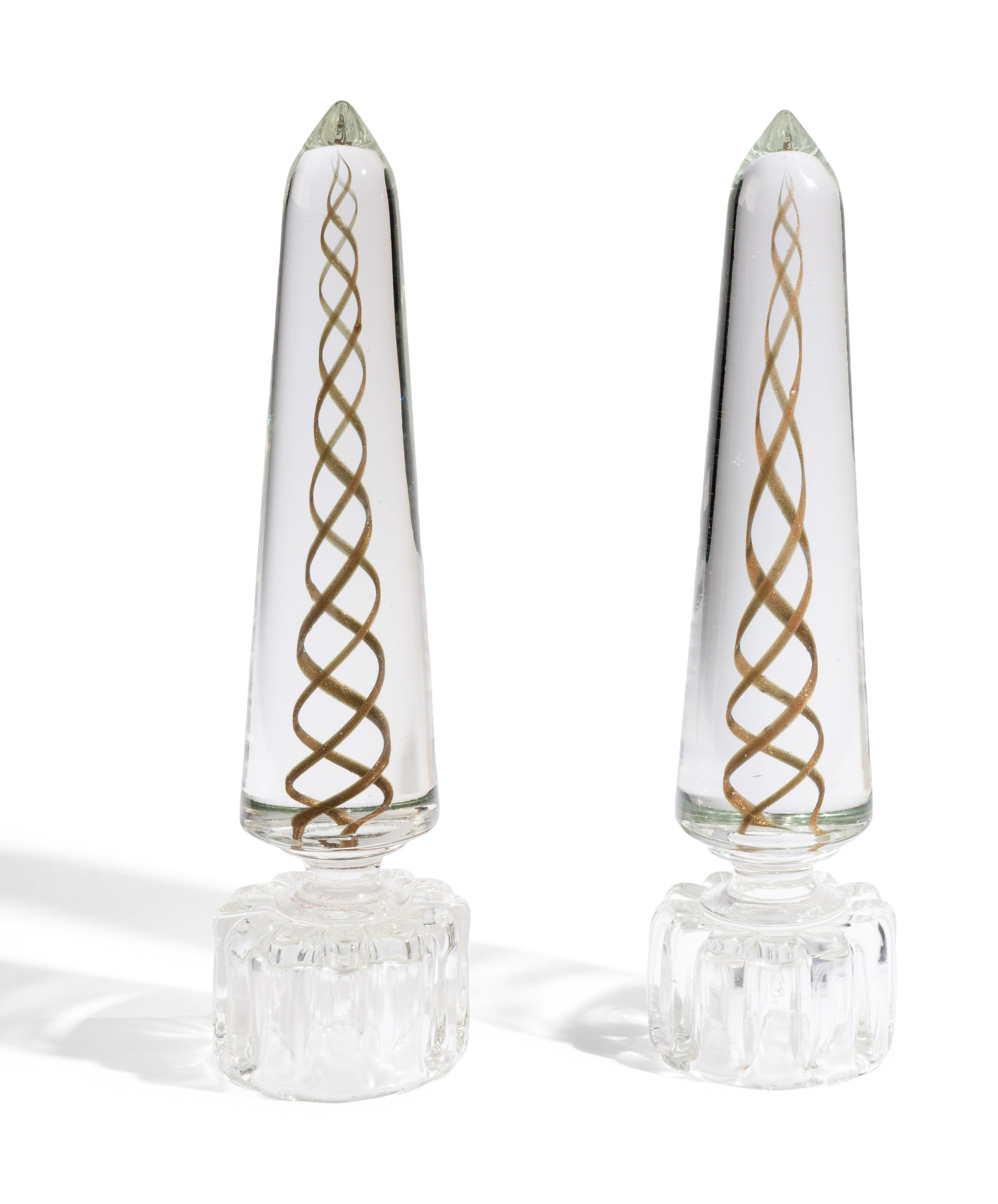 A Pair of Italian Glass Obelisks