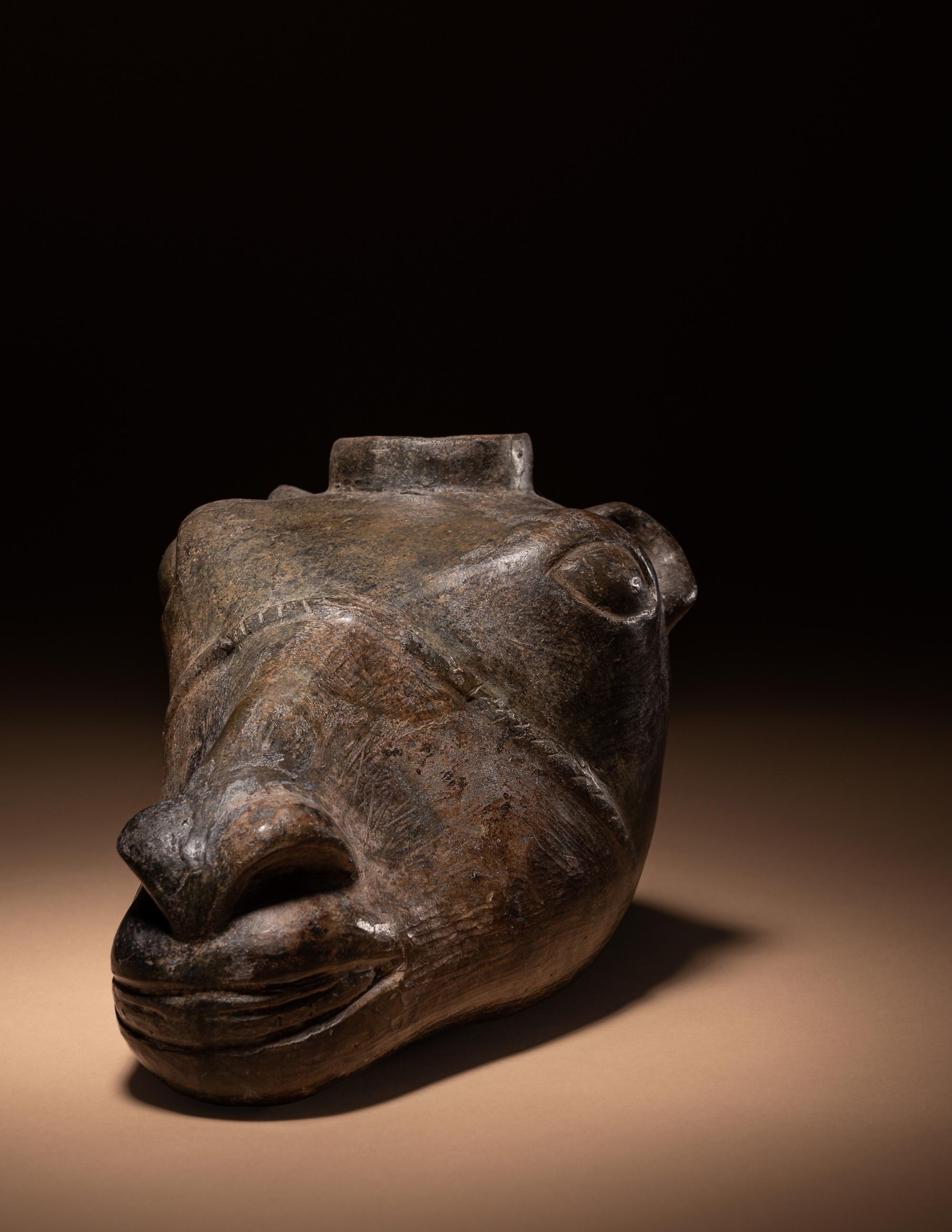 A Chimu Blackware Llama Head