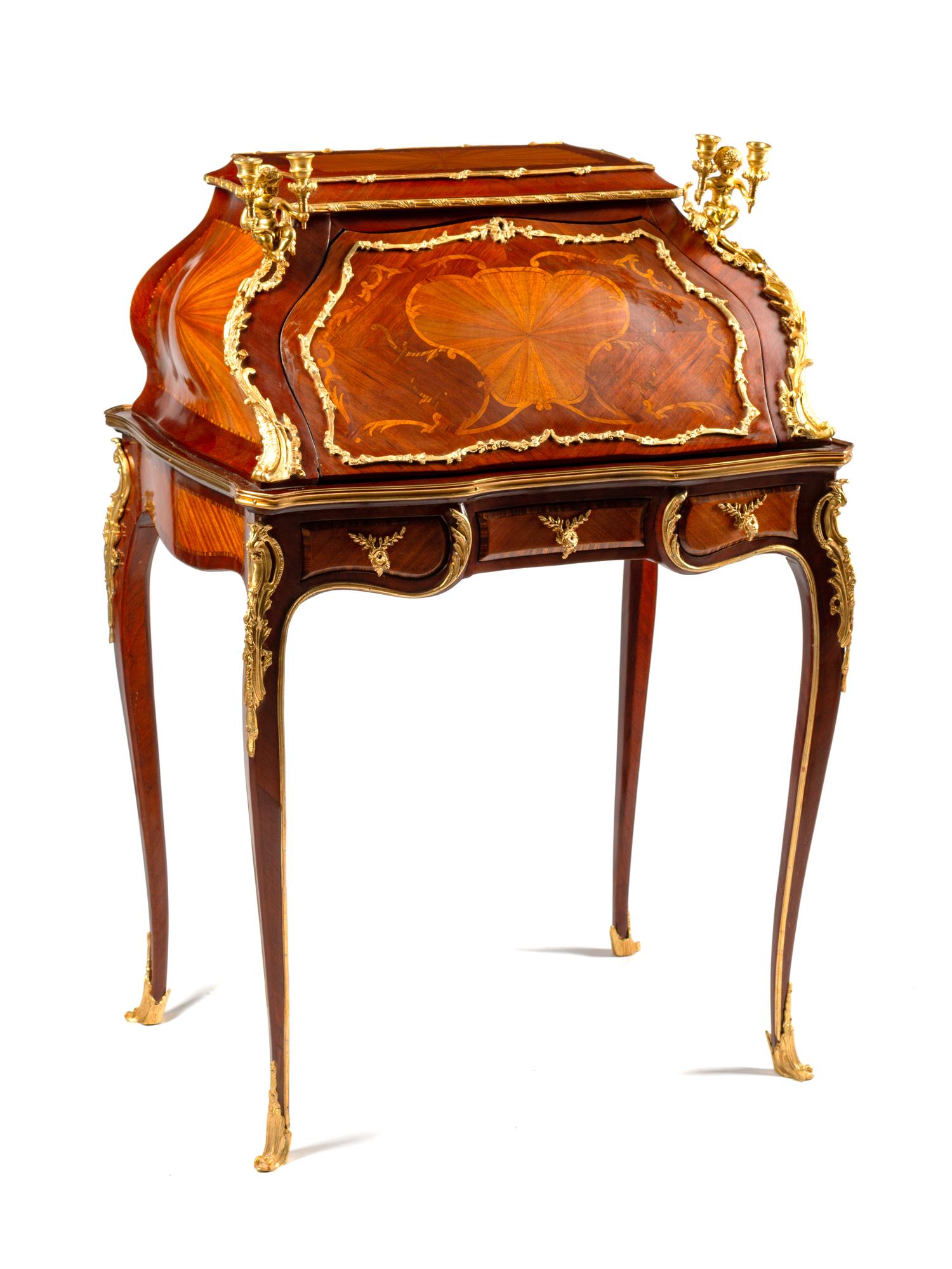 A Louis XV Style Gilt Bronze Mounted Marquetry Bureau de Dame