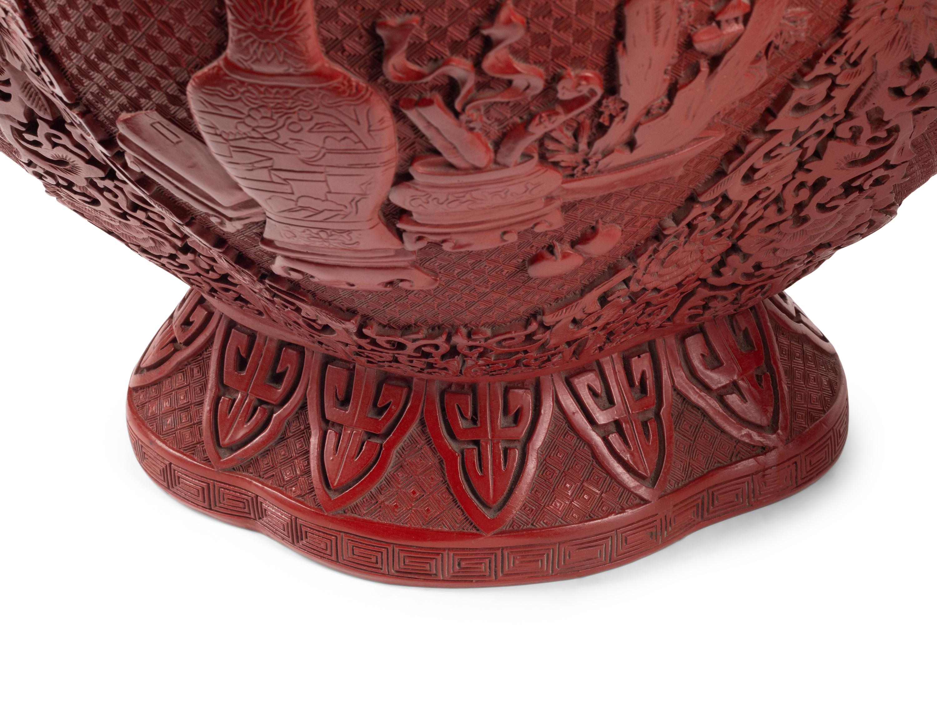 A Pair of Large Chinese Carved Red Lacquer Vases