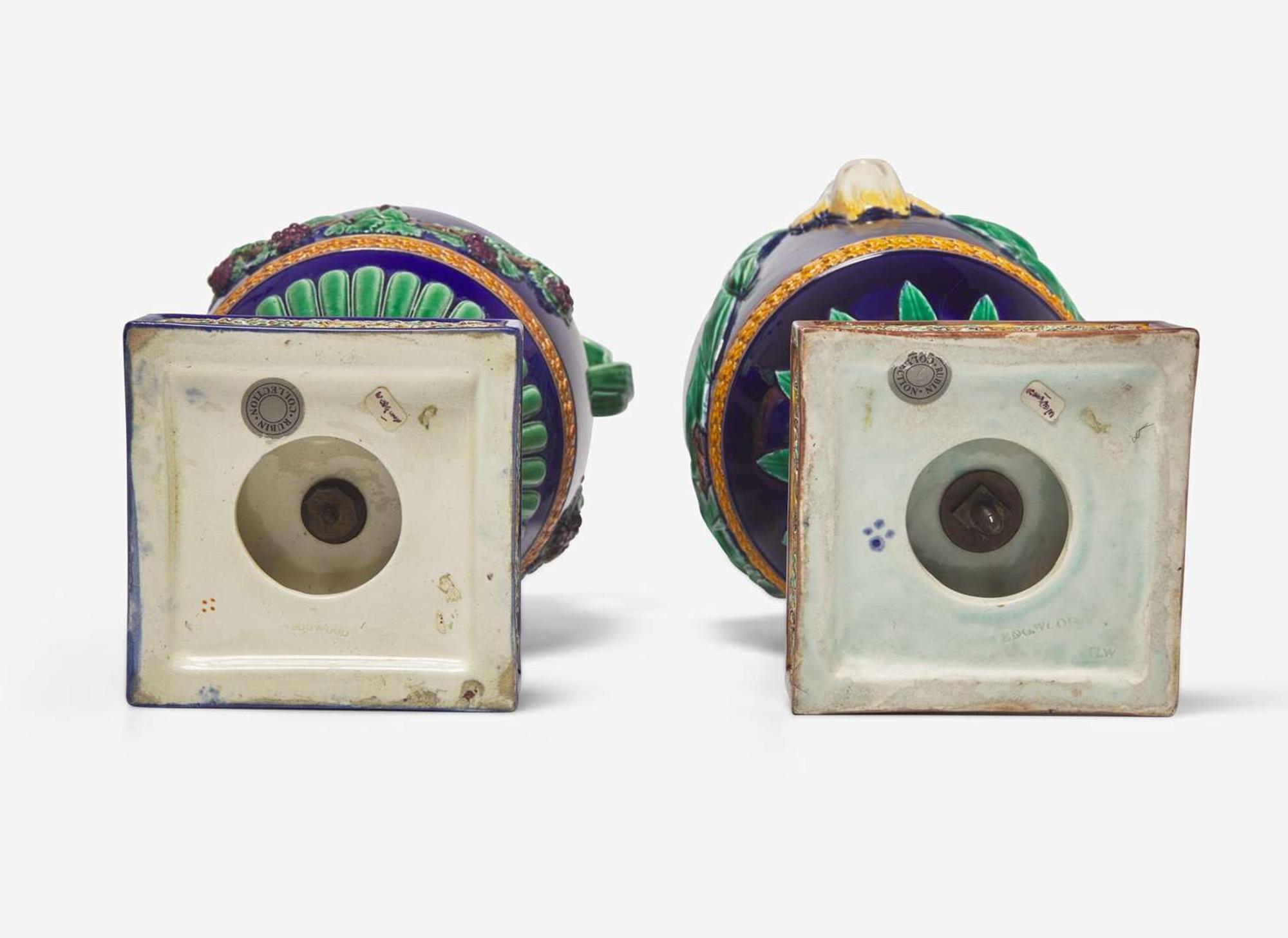 A Near Pair of Wedgwood Majolica Water and Wine Ewers, UK, circa 1870