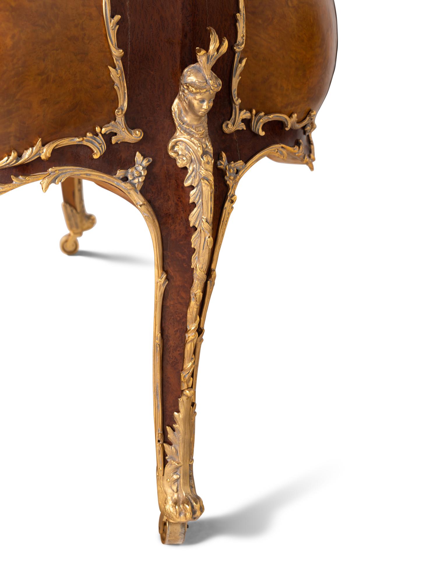 A Louis XV Style Gilt Metal Mounted Burlwood Piano