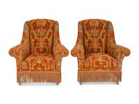 A Pair of Victorian Style Upholstered Wing Armchairs — 20TH CENTURY