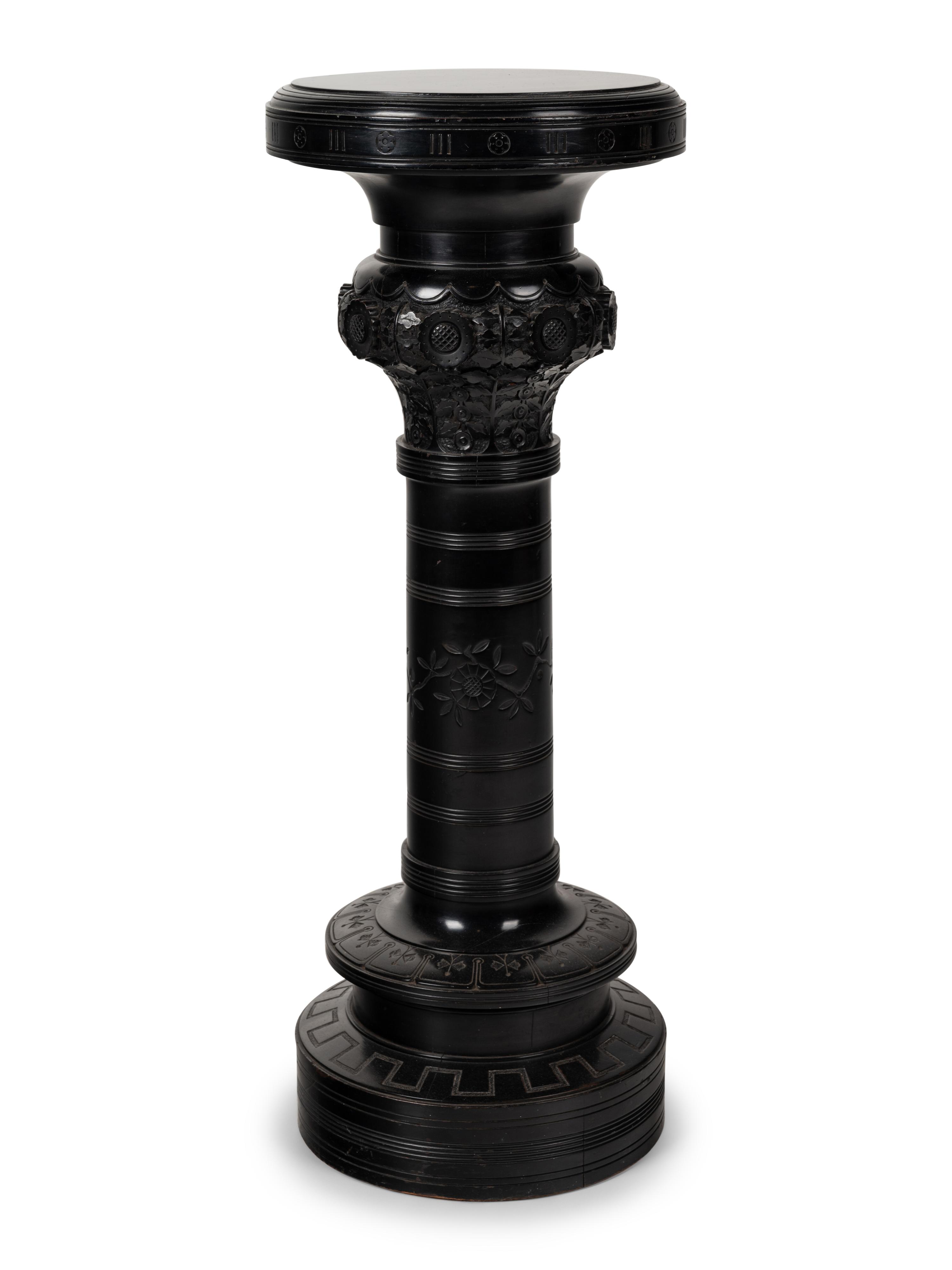 An American Carved and Ebonized Cherry Pedestal
