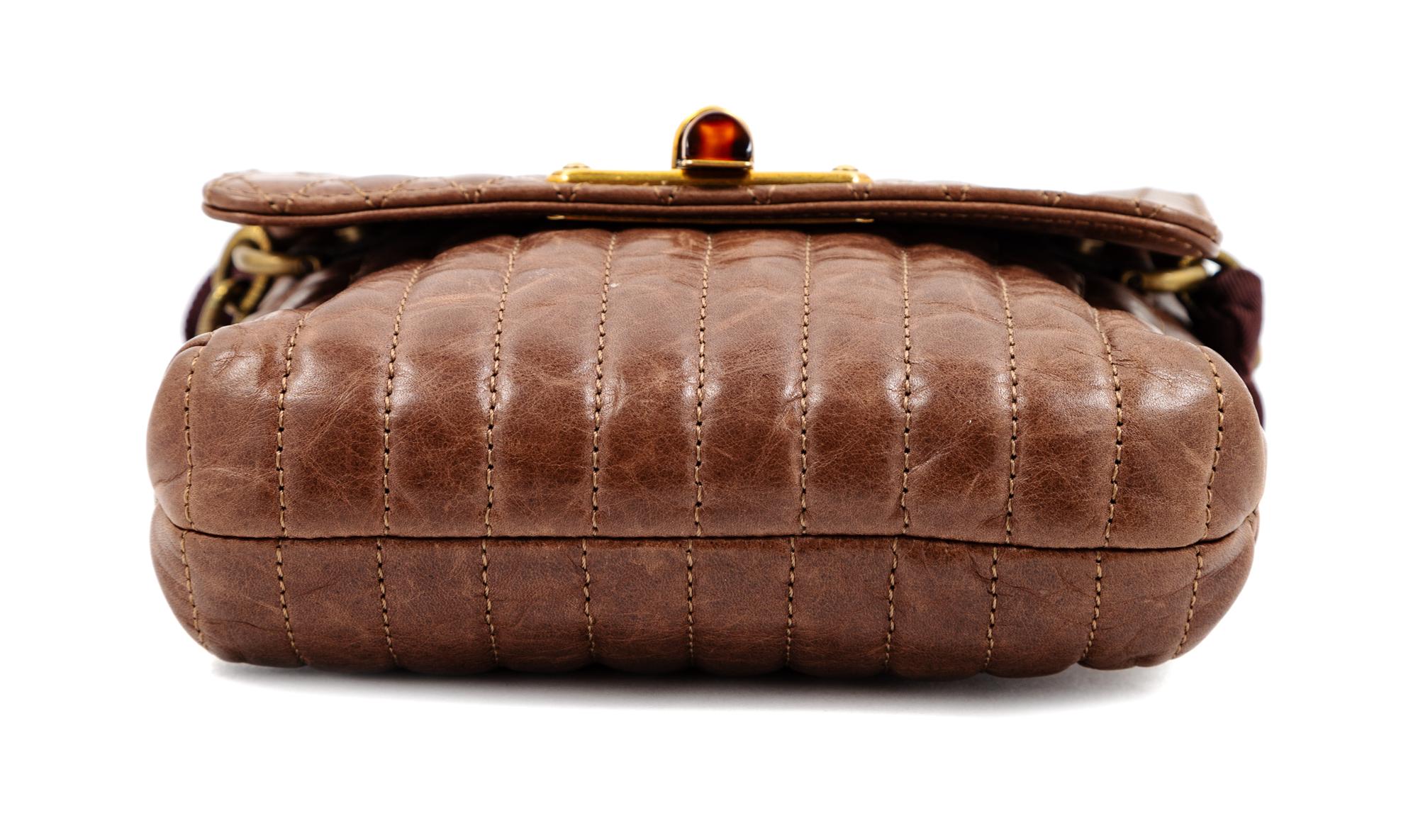 A Lanvin Chocolate Brown Leather Mini Pop Happy Crossbody Bag, 6.75" H x 7" W x 2" D; Strap Drop: up to 22.5".