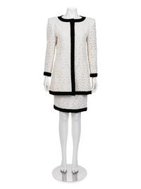 Givenchy Haute Couture Velvet Trimmed Eyelet Skirt Ensemble, 1980-90s
