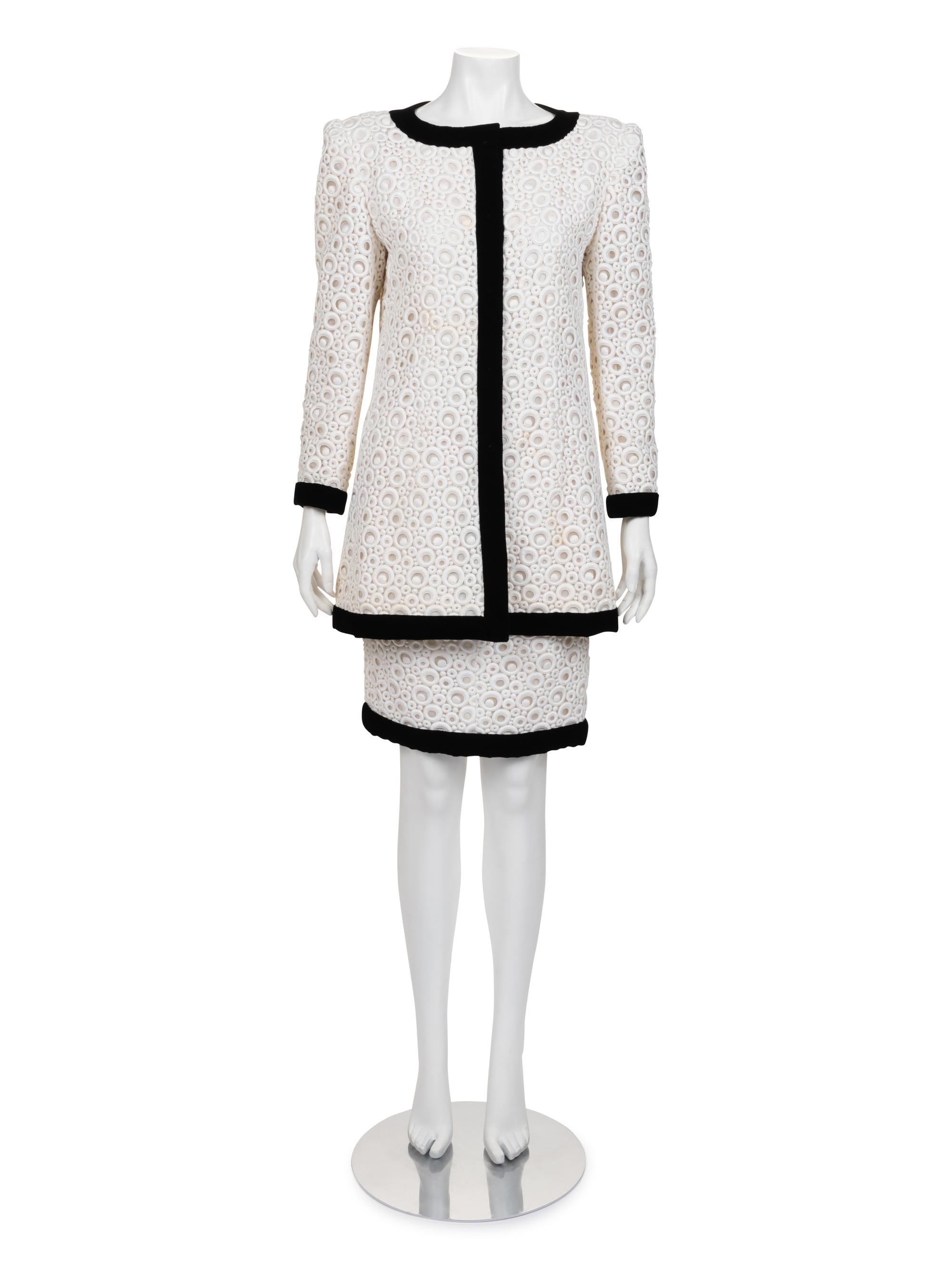 Givenchy Haute Couture Velvet Trimmed Eyelet Skirt Ensemble, 1980-90s