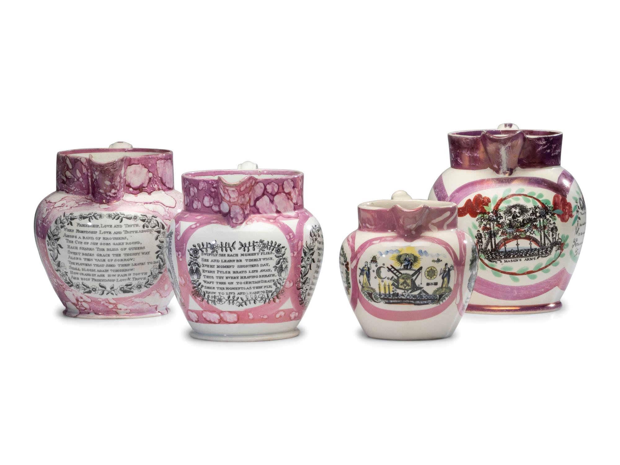 Four Sunderland Luster Masonic Jugs