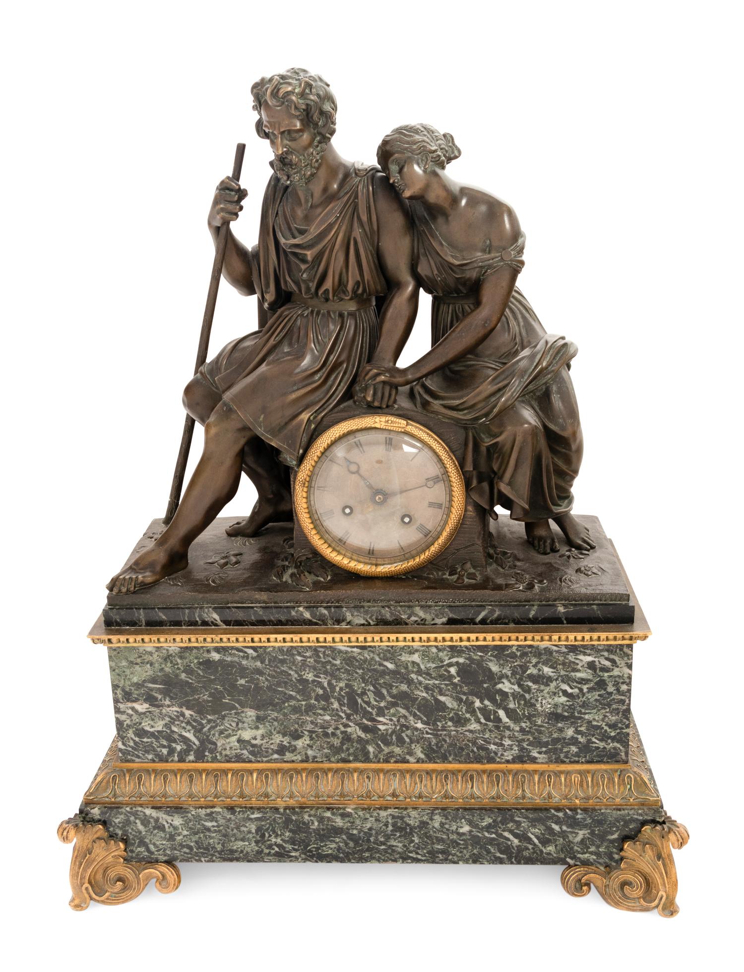 A French Bronze and Marble Figural Clock