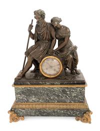 A French Bronze and Marble Figural Clock