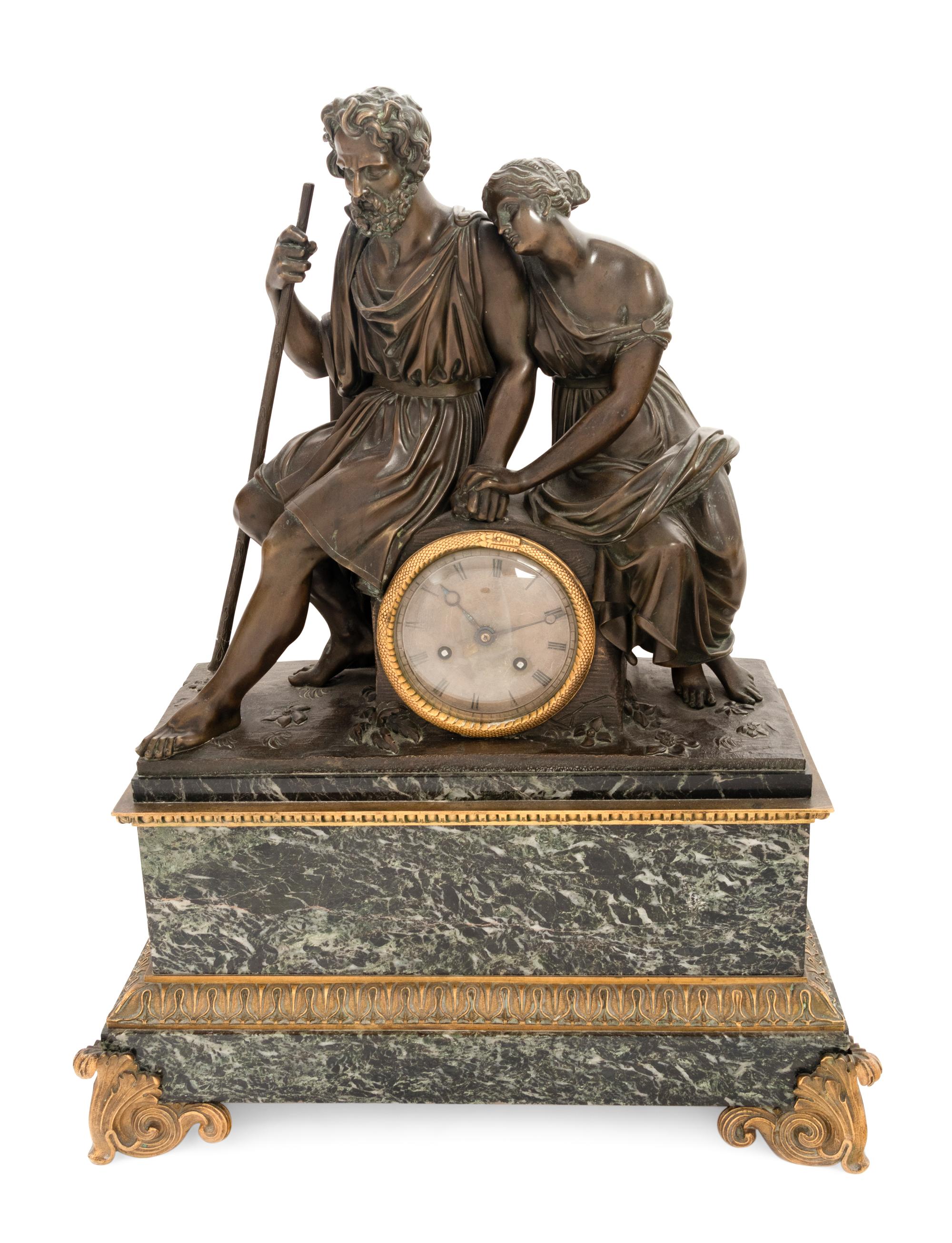 A French Bronze and Marble Figural Clock