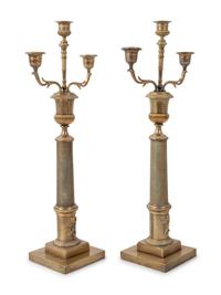 A Pair of Empire Style Gilt Bronze Three Light Candelabra