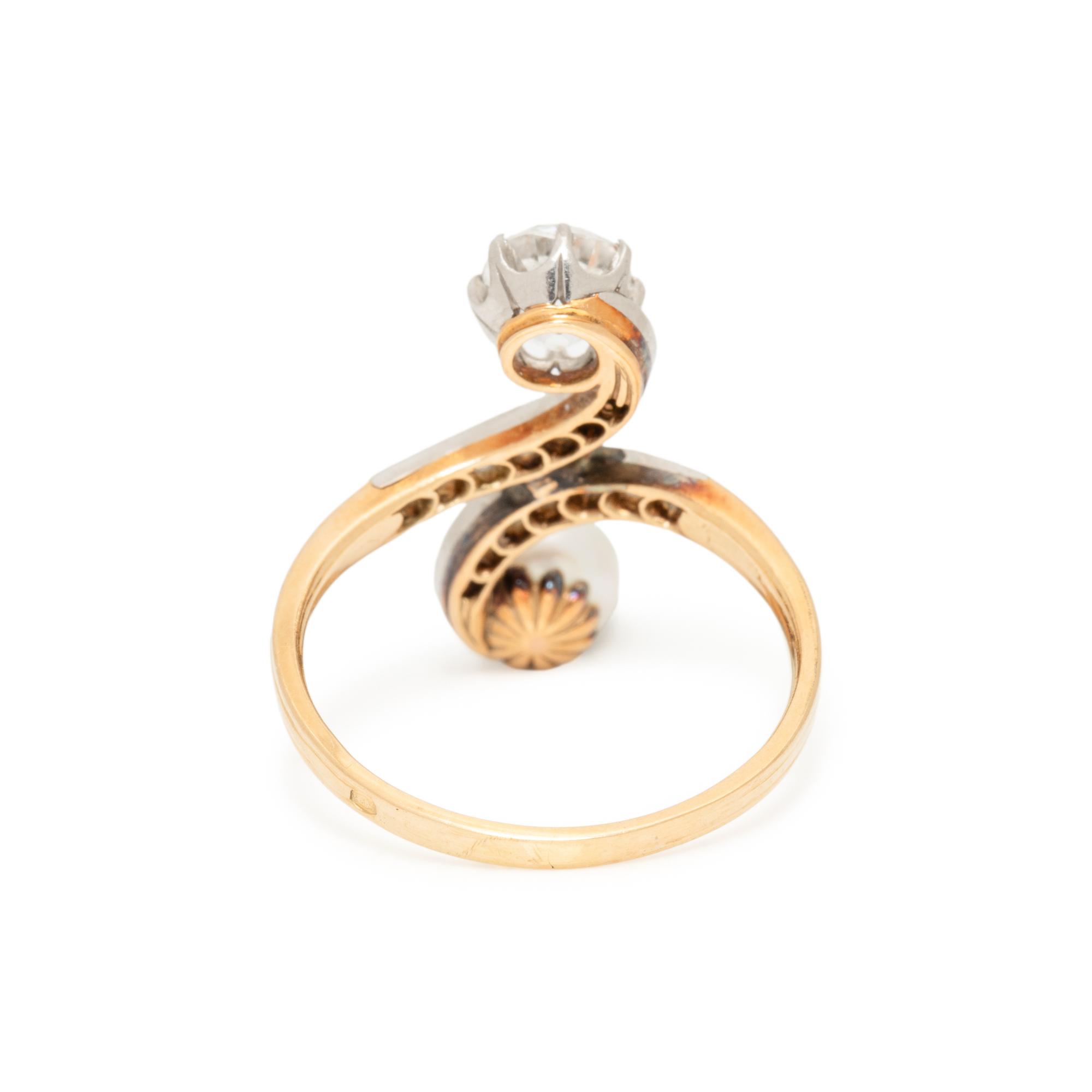 ANTIQUE, PEARL AND DIAMOND BYPASS RING