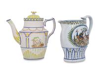 An English Prattware Pitcher and a Stoneware Coffee Pot