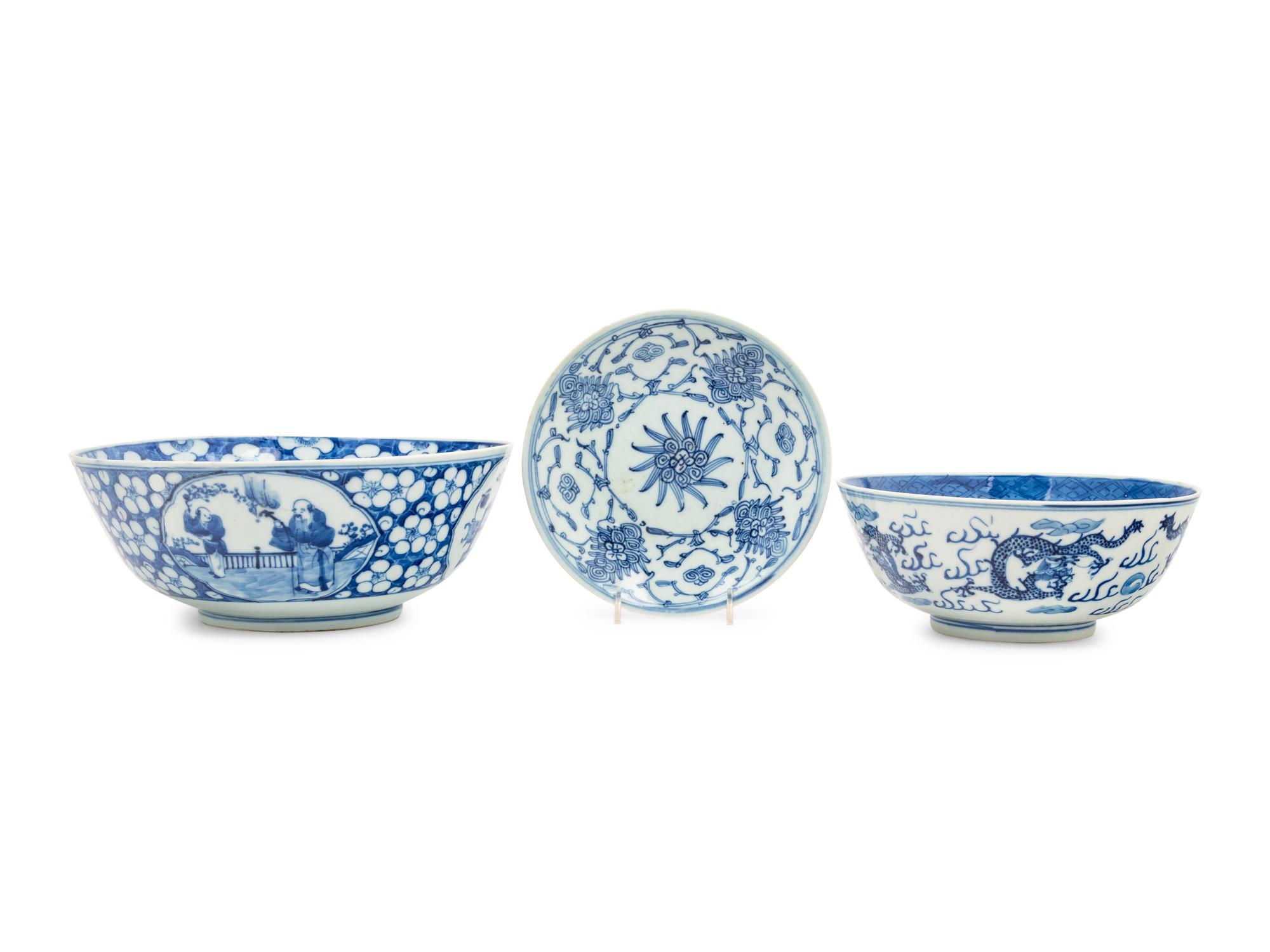 Three Chinese Blue and White Porcelain Articles