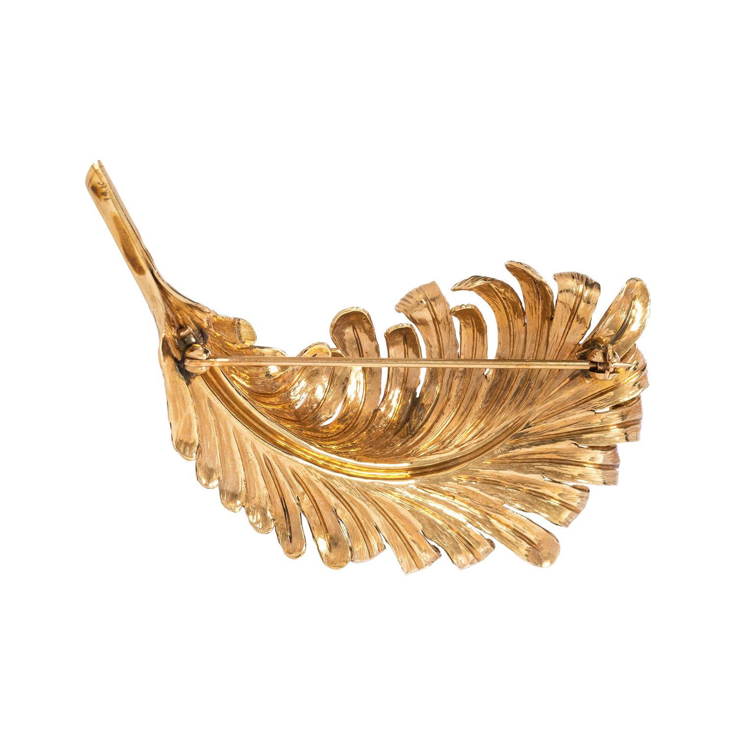 YELLOW GOLD FEATHER BROOCH