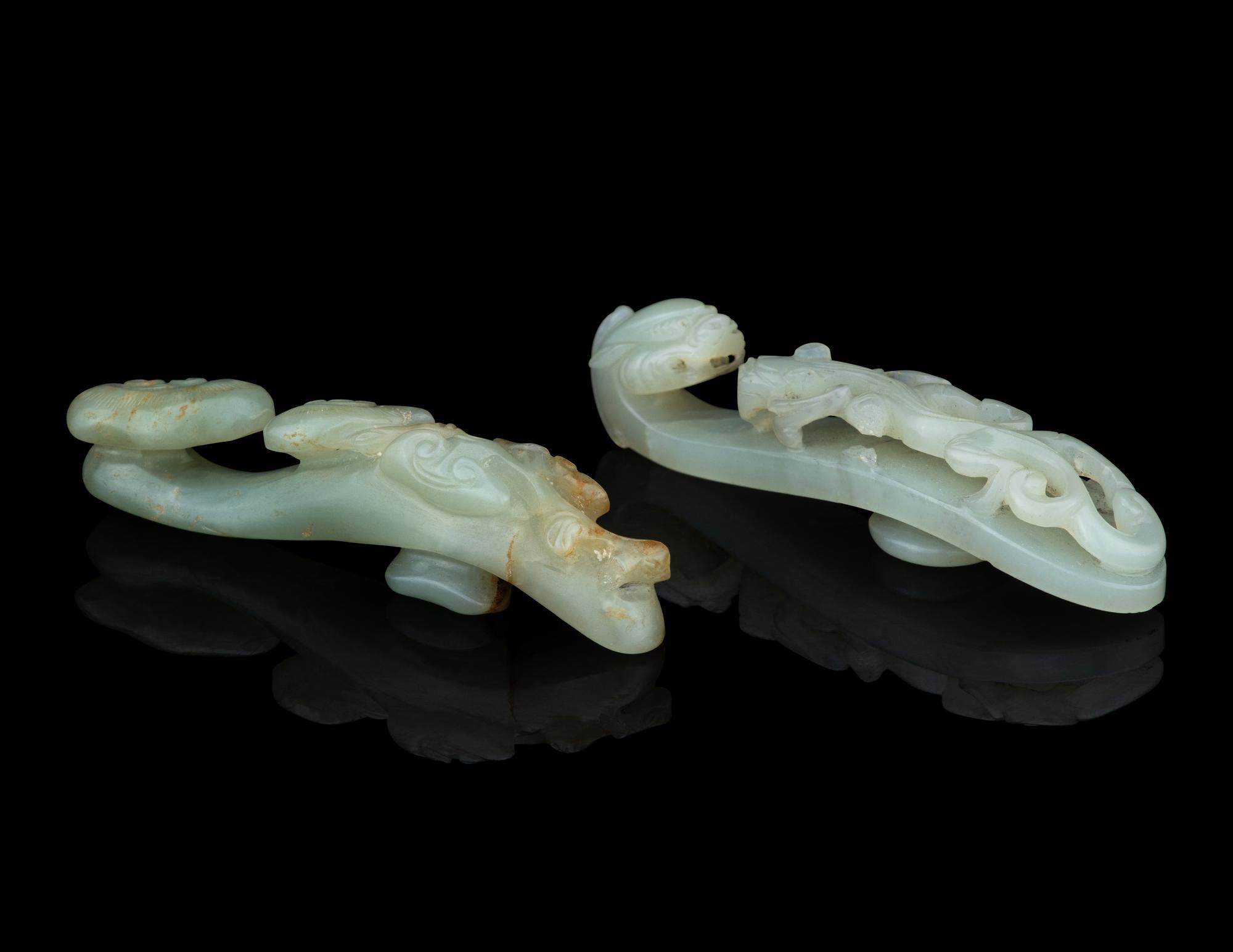 Two Celadon Jade Belt Hooks