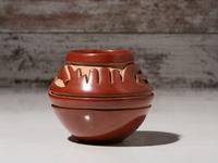 Carved Redware Pottery Jar