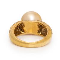 Gold Cultured Pearl, Diamond, and Yellow Gold Ring