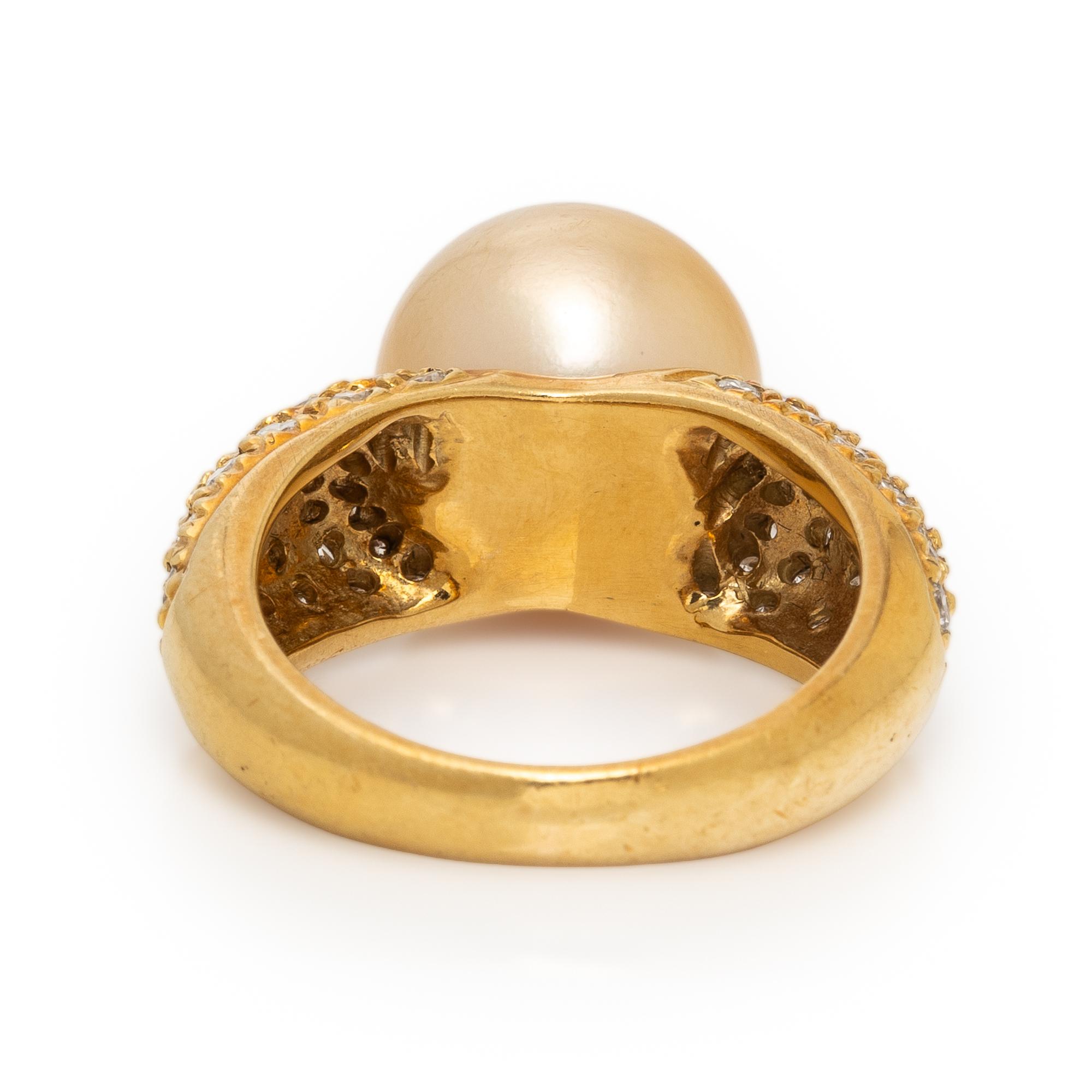 Gold Cultured Pearl, Diamond, and Yellow Gold Ring