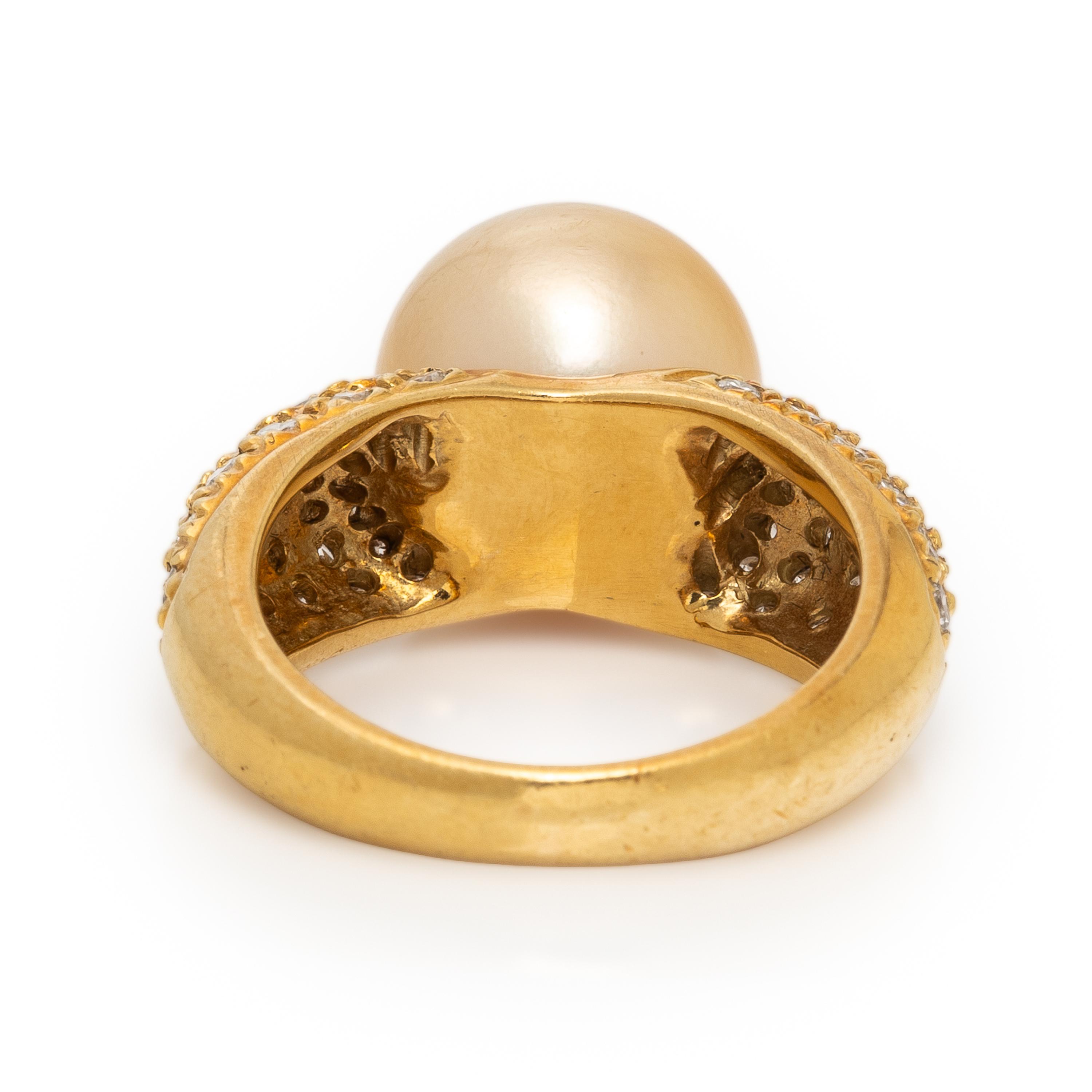 Gold Cultured Pearl, Diamond, and Yellow Gold Ring