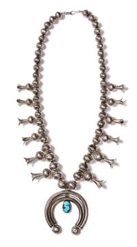 A Navajo Squash Blossom Necklace Length 24 inches; naja 2 3/4 inches.