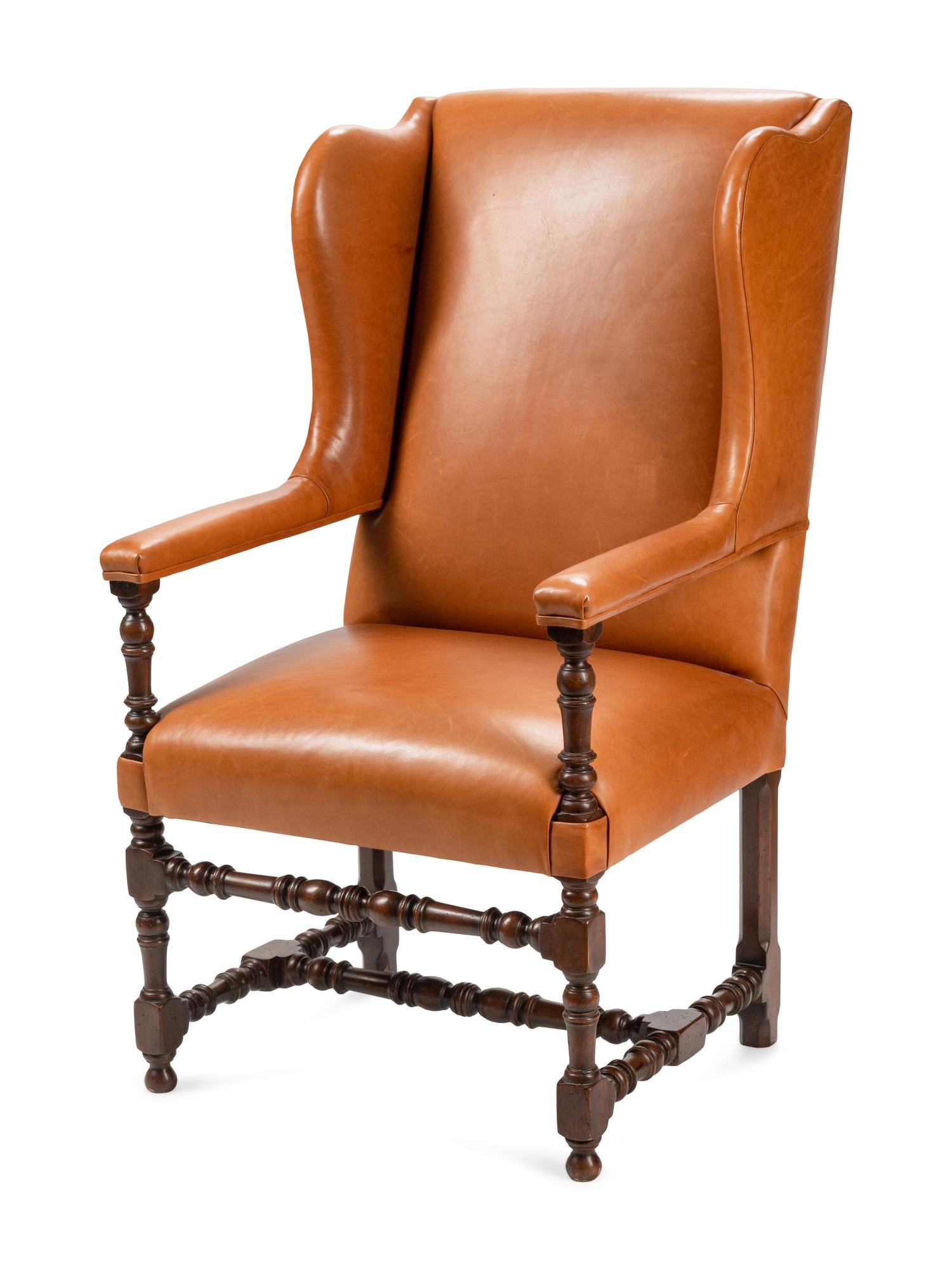 A William and Mary Style Leather Upholstered Walnut Armchair