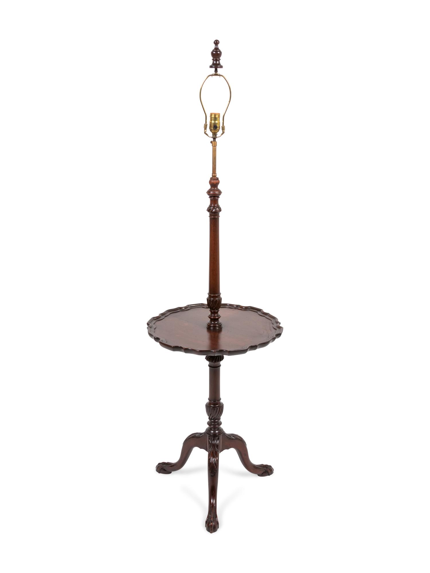 A George III Style Carved Mahogany Candlestand-Form Floor Lamp