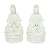 A Pair of Chinese Blanc-de-Chine Porcelain Figures of Guanyin — 20TH CENTURY