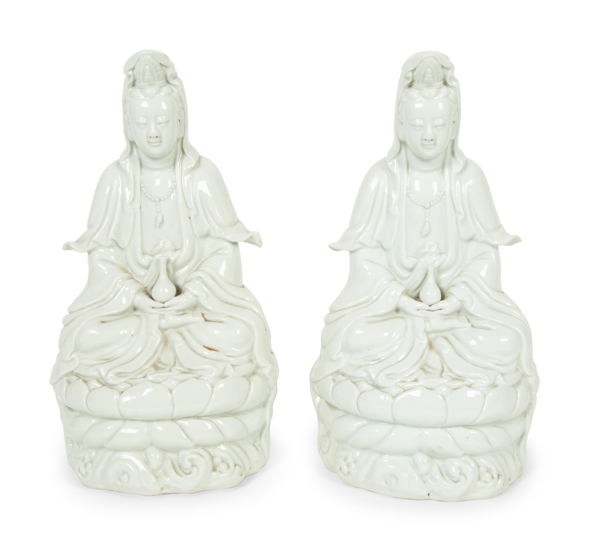 A Pair of Chinese Blanc-de-Chine Porcelain Figures of Guanyin — 20TH CENTURY
