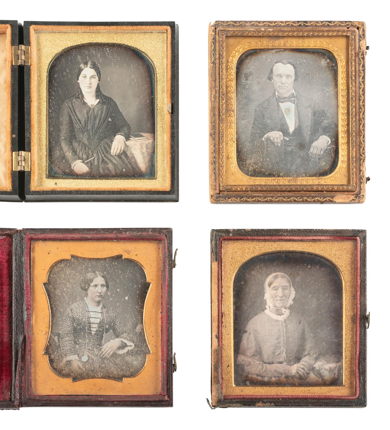 [EARLY PHOTOGRAPHY]. 19 sixth plate daguerreotypes of people with books & other objects/accessories.