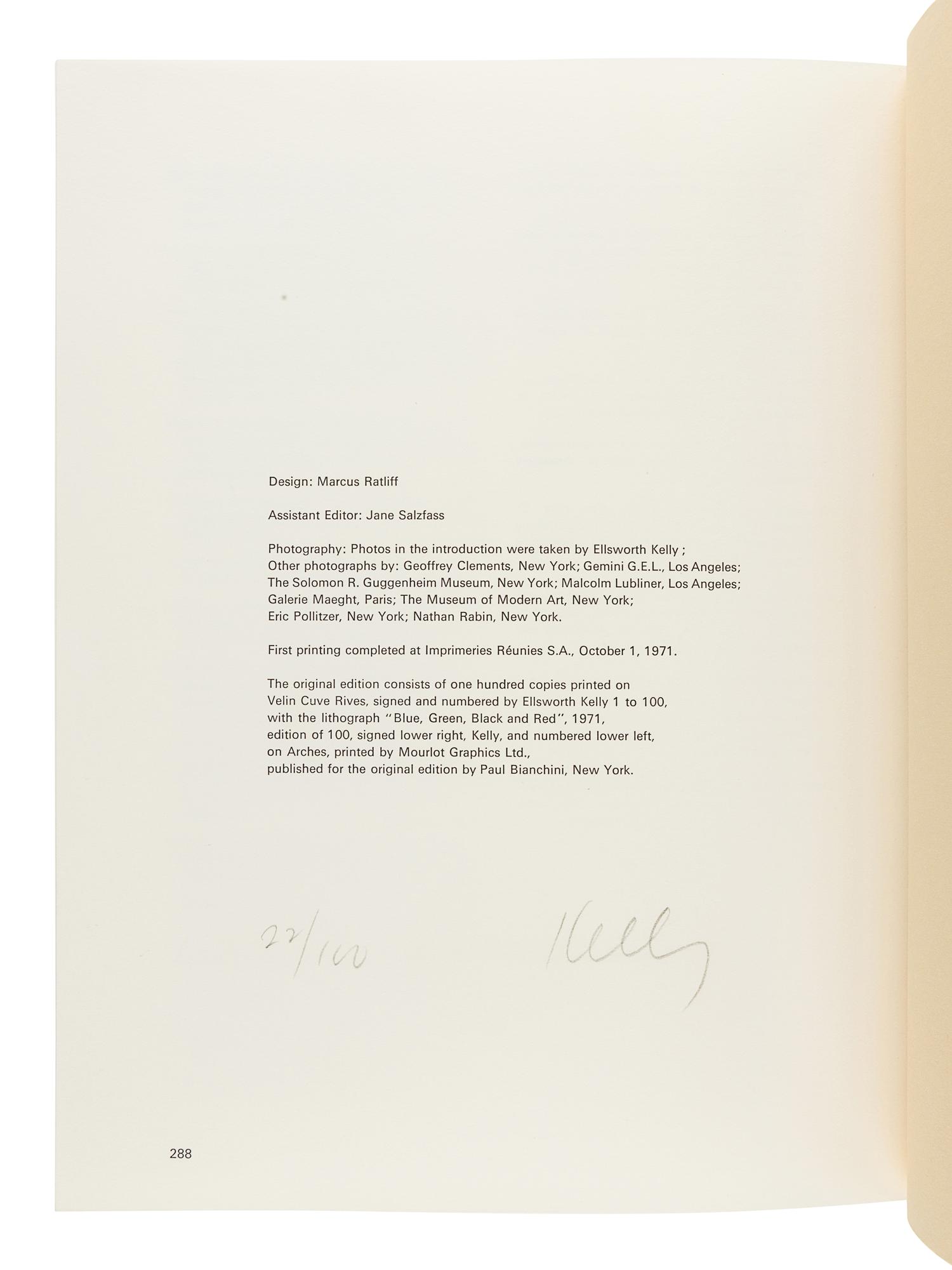 [KELLY, Ellsworth (1923-2015)]. WALDMAN, Diane. Ellsworth Kelly: Drawings, Collages, Prints: Greenwich, CT: New York Graphic Society, 1971.