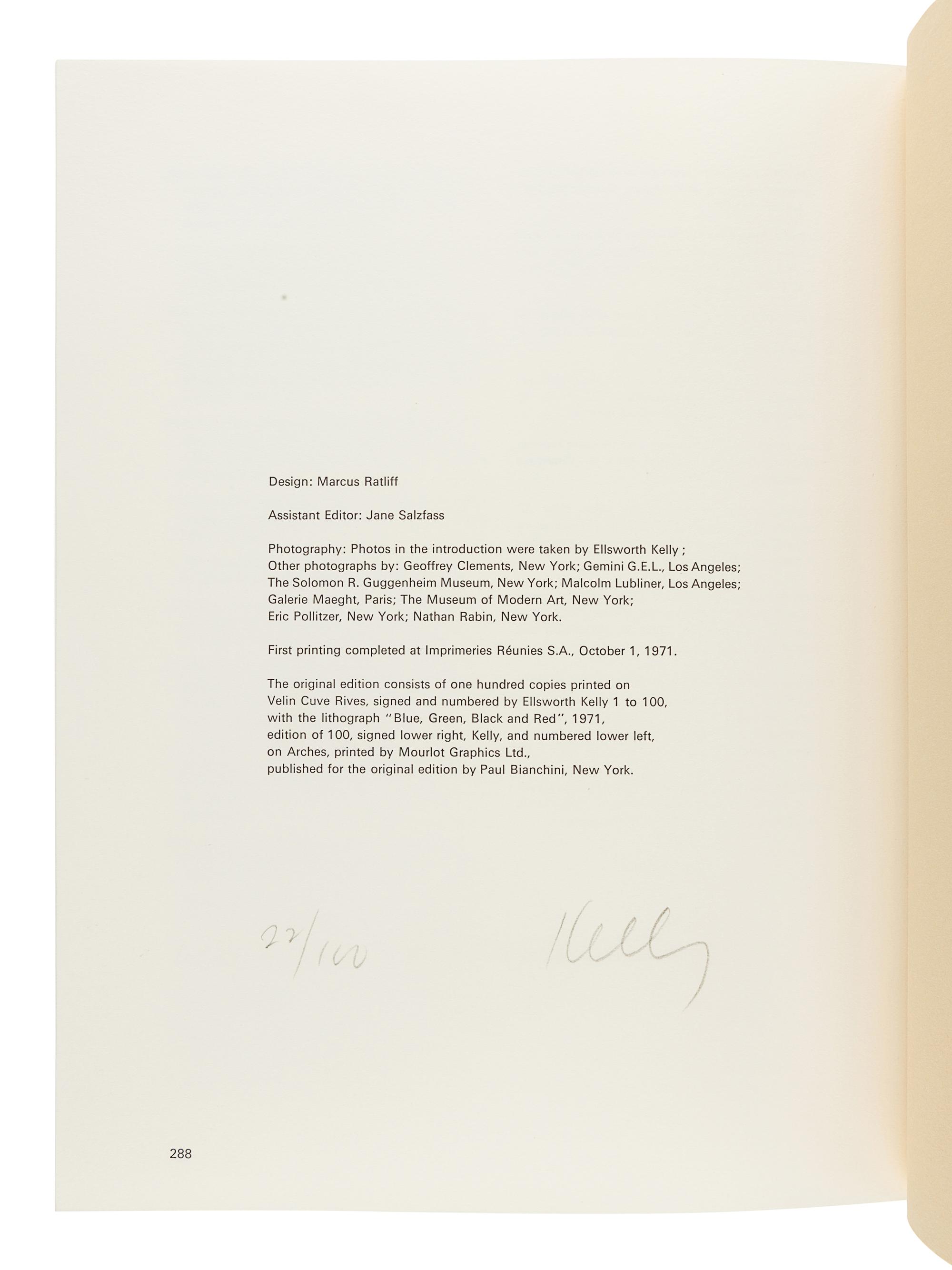 [KELLY, Ellsworth (1923-2015)]. WALDMAN, Diane. Ellsworth Kelly: Drawings, Collages, Prints: Greenwich, CT: New York Graphic Society, 1971.