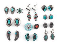 Group of Navajo and Zuni Clip and Screwback Earrings